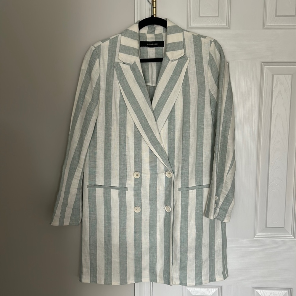 Zara 100% Linen Long Blazer